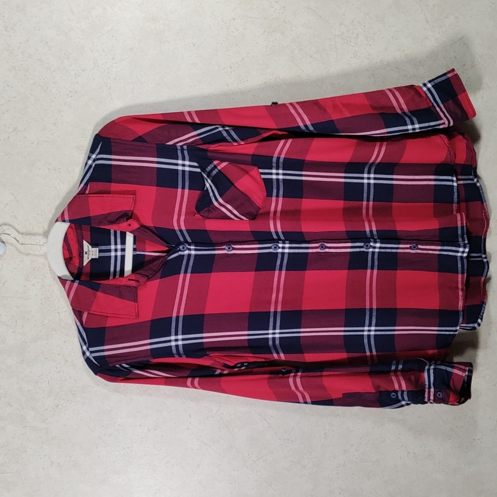 4111 Woolrich red and blue plaid flannel button up shirt M - Picture 10 of 13